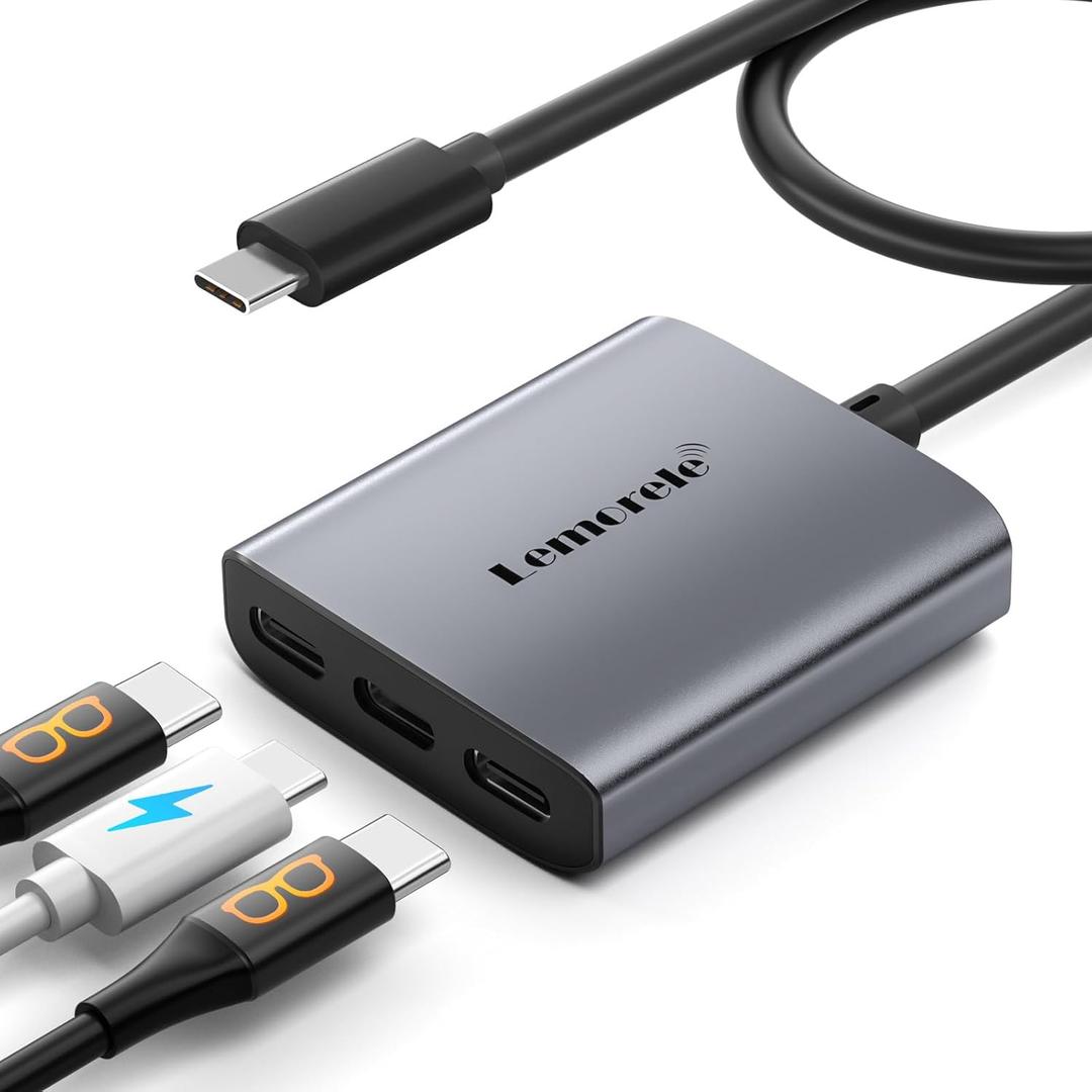 Lemorele USB-C to USB-C Video Splitter, Dual Monitor Expander with 4K@60Hz DP Alt Mode, 100W PD Charging, Compatible with Laptop, AR Glasses, Portable Monitor, Steam Deck & More Type-C Devices