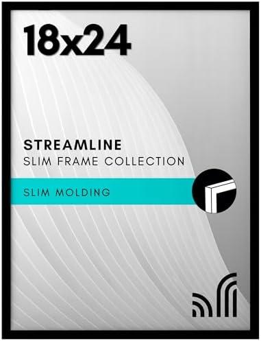 Americanflat 18x24 Poster Frame with Polished Plexiglass - Streamline Collection - Thin Border Picture Frame for Wall Display - Hanging Hardware Included - Black