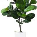 Artificial Fiddle Leaf Fig Tree, 5FT Fake Ficus lyrata Silk Trees with White Tall Planter, Artificial Plant with Natural Wood Trunk and Lifelike Fruits, Large Faux Plant for Home Office Decor