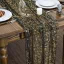 Artoid Mode 6Pcs Black Gold Gauze Table Runner 120 Inch 10FT, Glitter Metallic Foil Sheer Dining Wedding Anniversary Holiday Birthday Table Decor for Home Party