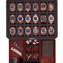 ROTHWELL 18-Slot Watch Case with Drawer  Luxury Watch Box for Men, Real Glass Top, Lockable, Display Case for Collections (Black/Red)