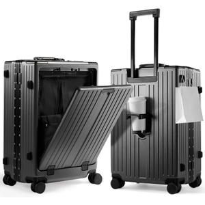 UrbanExplorer 20 Inch Carry On Luggage TSA Approved, Aluminum Frame Zipperless Luggage Carry On with Compartment for Short Trips, ABS+PC Hard Shell Suitcases with Spinner Wheels, Gray