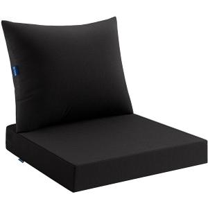 MIULEE Black Outdoor Chair Cushion 22x22 Inch for Patio Furniture Linen Textured Waterproof & 3 Year Color Fastness Seat and Back Couch Cushion with Ties No Slip Design