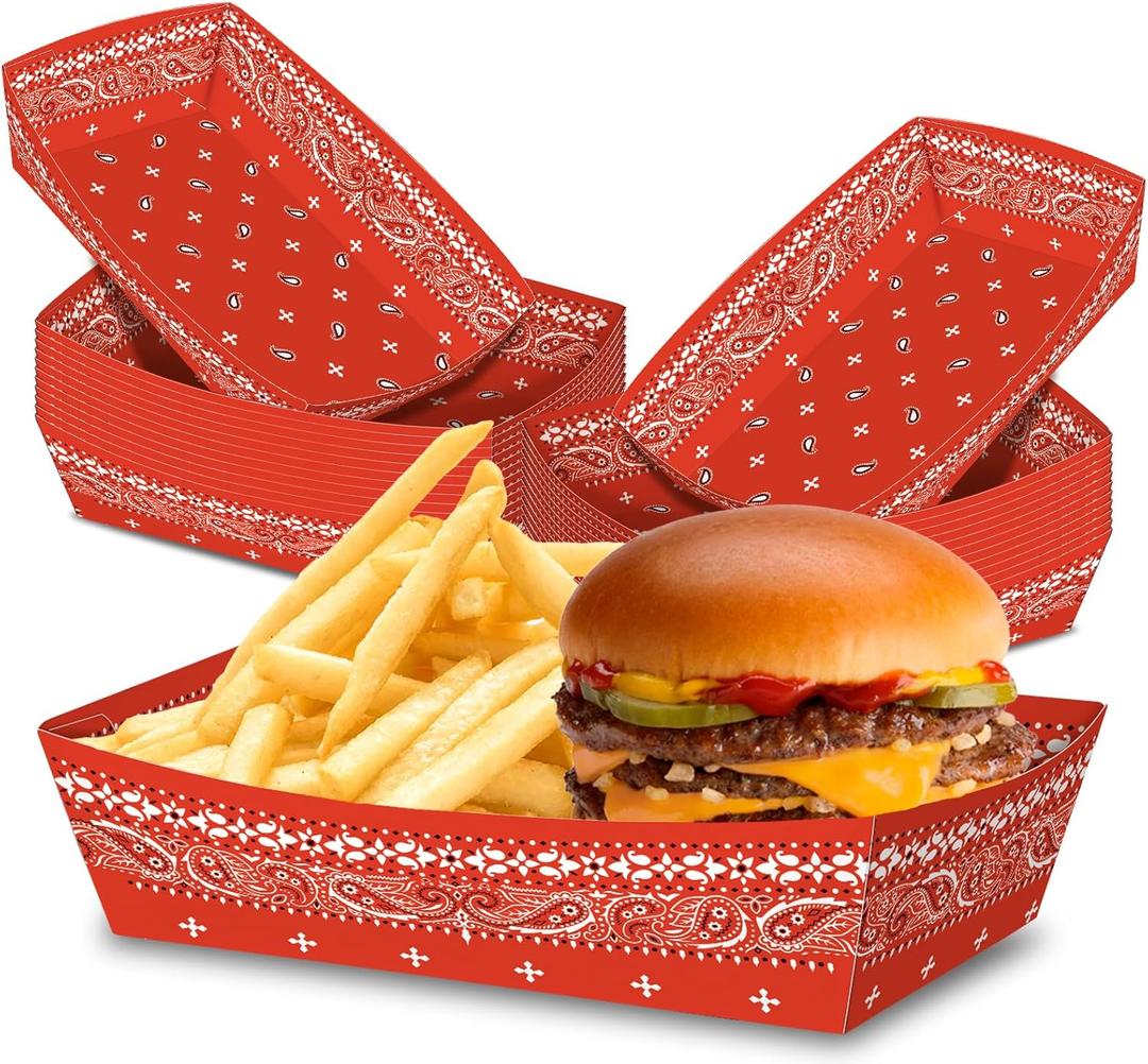 No Folding Required 100 Pack 2 Lb Cowboy Plates Paper Food Trays Party Supplies Western Snack Candy Holder Disposable Serving Trays for Cowboy Party Decorations Food