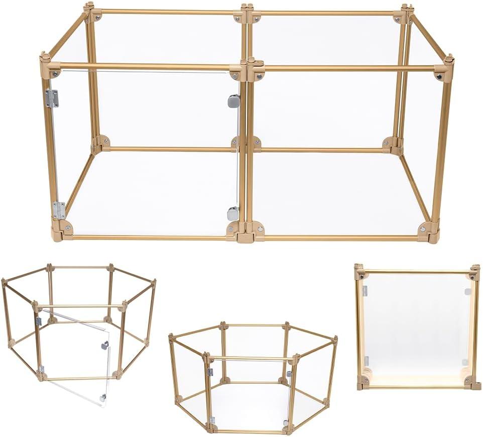 Front Row Foldable Dog Playpen  Durable and Portable Puppy Playpen for Exercise, Rest & Play  Clear Fence Panels with Aluminum Rods and Crate for Dogs and Other Small Pets (Gold, 6-Panel)
