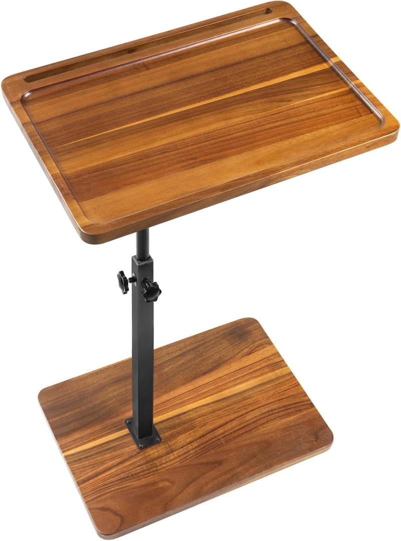 Solid Wood Acacia Wood Couch Table,360 Swivel Height Adjustable C Table with Phone & Tablet Slot,TV Trays for Eating on Couch, Bedroom or Livingroom, Oblong