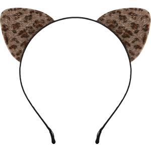 Edoneery Halloween Cat Ears Headband for Women, Furry Leopard Cat Ear Hairband, Costume Hair Accessory for Cosplay Parties (Leopard(dark Brown))