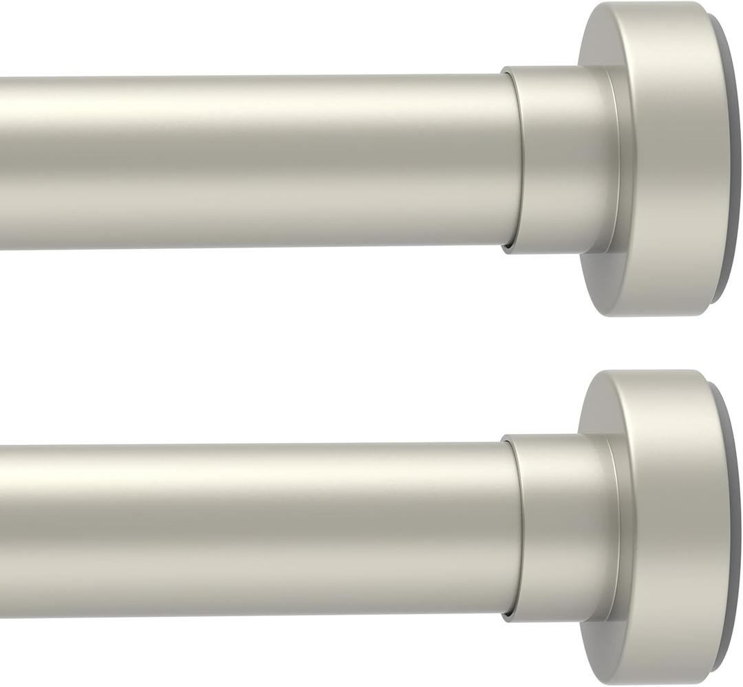 2Pack Silver Shower Curtain Rod 33 to 72Inch:Spring Tension Shower Rod for Bathroom Kitchen Doorway,Heavy Duty Adjustable Tension Shower Curtain Rod No Drilling No-Slip Easy Install,Matte Silver