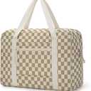 Travel Duffel Bag Foldable Weekender Overnight Bag for Men Women Lightweight Carry on Tote Bag For Spirit Airlines (Corduroy Khaki Check)