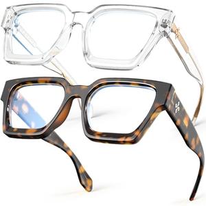 VISOONE 2 Pack Blue Light Blocking Glasses Rectangle Frame and Chic Preppy Look for Women Men RIVER