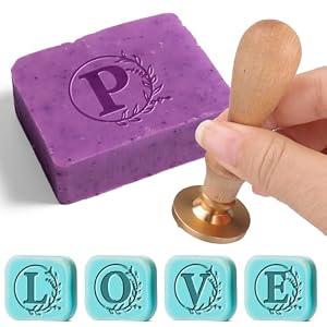 Vodolo Personalized Soap Stamp for Homemade Soap, Letter P Custom Initial Soap Stamp, Multi Functional Soap Making Kit Supplies, Personalized Gift for Soap Crafter