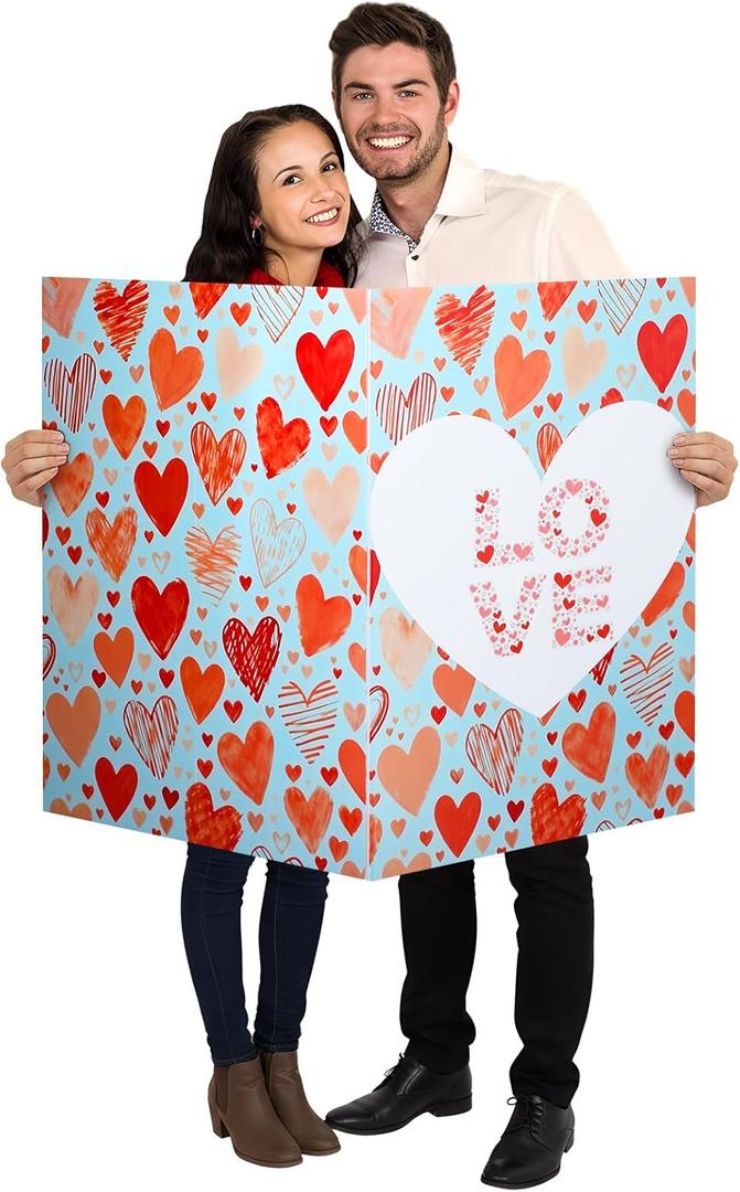 Motiskyy 35 x 47 Inches Jumbo Valentine's Day Card Love You Always Giant Huge Valentine's Day Card for Her Wife Party Supply Couple Personalized Inside Text for Anniversary Wedding Birthday Romantic