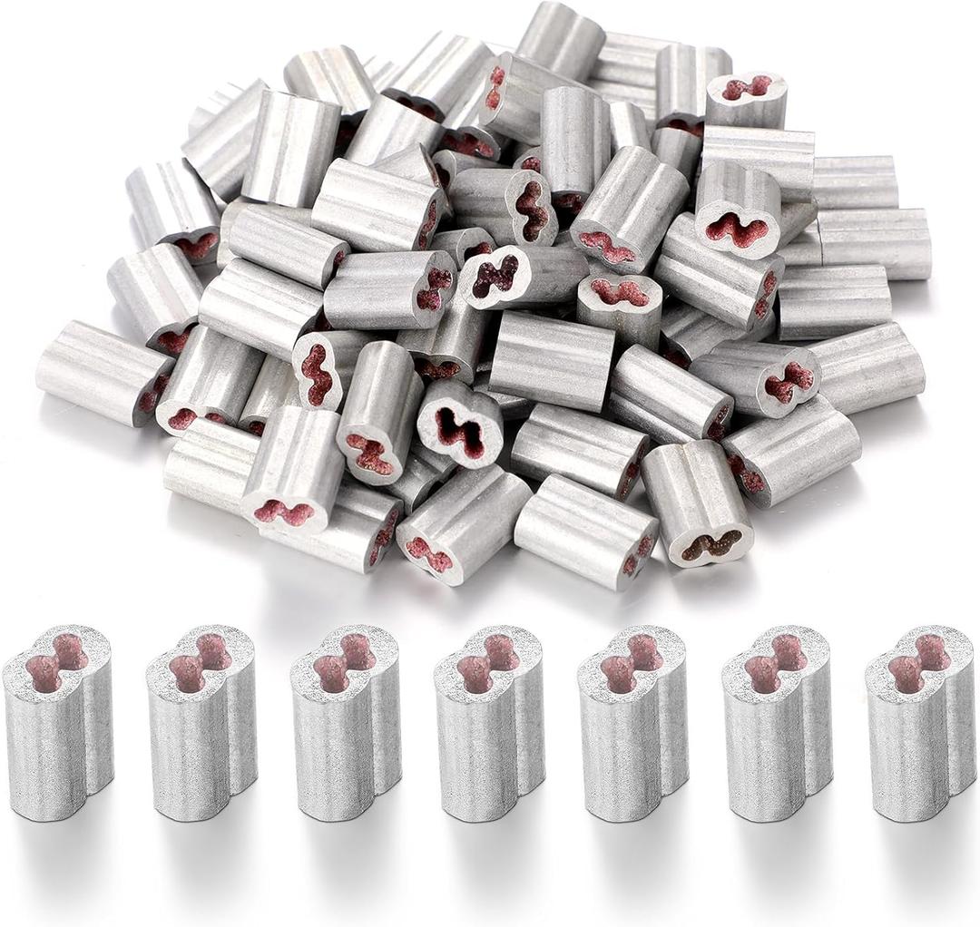 100 Pcs 100 Barbed Wire Crimp Sleeves Gritted Crimping Sleeve 2-3 Silver Provides Superior Wire Gripping Quick Splice in Line Strainer Loops (for 12.5 Ga)