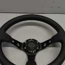 Universal 6 Bolts Racing Steering Wheel 320mm 12.5" Black Genuine Leather Grip Aluminum Frame Deep Dish Sports Drifting Steering Wheel with Horn Button