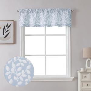 Chyhomenyc Anna White Blue Valances for Windows 14 Inches Long 1 Pieces, Light Filtering Soft 3D Embossed Textured Fabric Curtains for Bedroom Basement Small Windows, 56Wx14L Inches