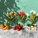 Artificial Fake Flowers for Spring Summer Outdoor Decoration,6 Bundles Shyshining Realistic UV Resistant Silk Fabric Colorful Tulip Faux Plants for outside Planter Home Porch Patio Decor(White Orange)