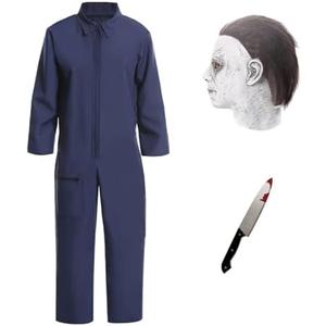 Michael Costume for Kids, Scary Halloween Costume with Mike Mask and Toy Knife, Halloween Killer Cosplay for Kids Small