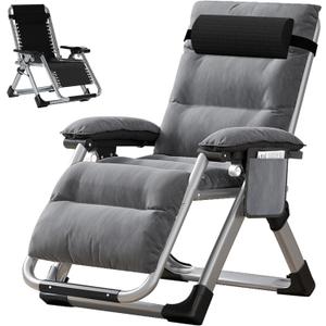 Zero Gravity Chair, Lawn Recliner, Reclining Patio Lounger Chair, Folding Portable Chaise with Detachable Soft Cushion, Cup Holder, Headrest (Modern Gray)