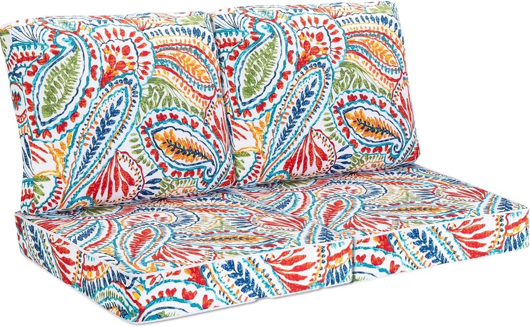 JMGBird Set of 2 Outdoor Cushion Tufted Pillow, Deep Seat Outdoor Chair Cushion 22"x22" Patio Cushions for Outdoor Furniture (Paisley Patten)