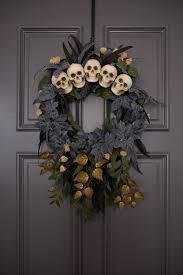 Suncalla Halloween Wreath for Front Door 24 Inch Large Artificial Skulls Black Artificial Roses, Skeleton, Maple Leaves Outdoor Wreath Decor, Scary Creepy Halloween Decorations for Front Door and Wall
