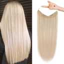 REECHO Invisible Wire Hair Extensions with Transparent Headband Adjustable Size Removable Secure Clips in Straight Secret Hairpiece for Women (14 Inch (Pack of 1), Light Blonde)