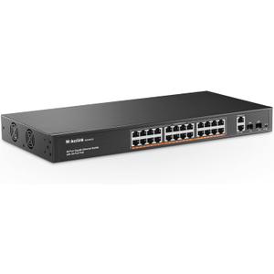 MokerLink 24 Port Gigabit PoE Switch, 2 Gigabit Ethernet Uplink, 2 Gigabit SFP, 400W IEEE802.3af/at, Rackmount Unmanaged Plug and Play Network Switch
