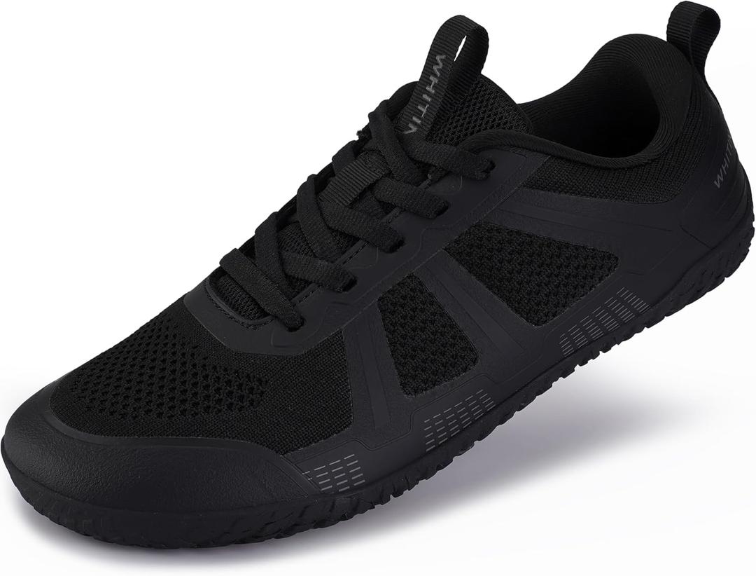 WHITIN Men's Wide Barefoot Shoes + Zero Drop & Durable Tire Tread-Inspired Sole (Black, L)