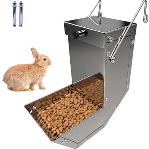 Rabbit Feeder  Small Animal Stainless Steel Gravity Feeding Trough with Lid, Outdoor Durable Cage Feeder Holds Several Days' Food (4 Inch/1.5Lbs)