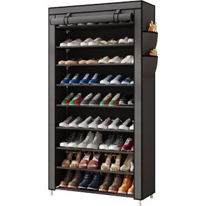 Laiensia 9-Tier Vertical Shoe Rack Organizer, Space Saving Shoe Storage Organizer, Non-Woven Cover Shoe Shelf Holds 36-45Pairs for Bedroom, Hallway, Closet Entryway, Grey