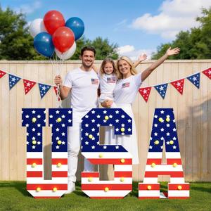 4th of July Party Decorations Outdoor Indoor, Red White and Blue Patriotic Decor, 3FT USA Marquee Letters with 8 Lights, Independence Day Centerpieces Yard Signs for Home Porch (USA)