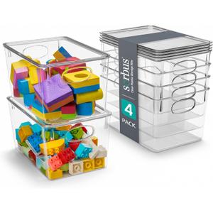 Sorbus Large Clear Plastic Bins with Lids  Stackable Organizer for Toys, Clothes, Medicine, Makeup, Art Supplies, Closet, Bathroom, and Shoes (4 Pack)