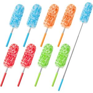 Tanlade 8 Pcs Microfiber Feather Duster for Cleaning 13-31 Inch Extendable Cobweb Dusters Ceiling Fan Duster Washable Bendable Tool for Office Car Window Furniture (Bright Color)