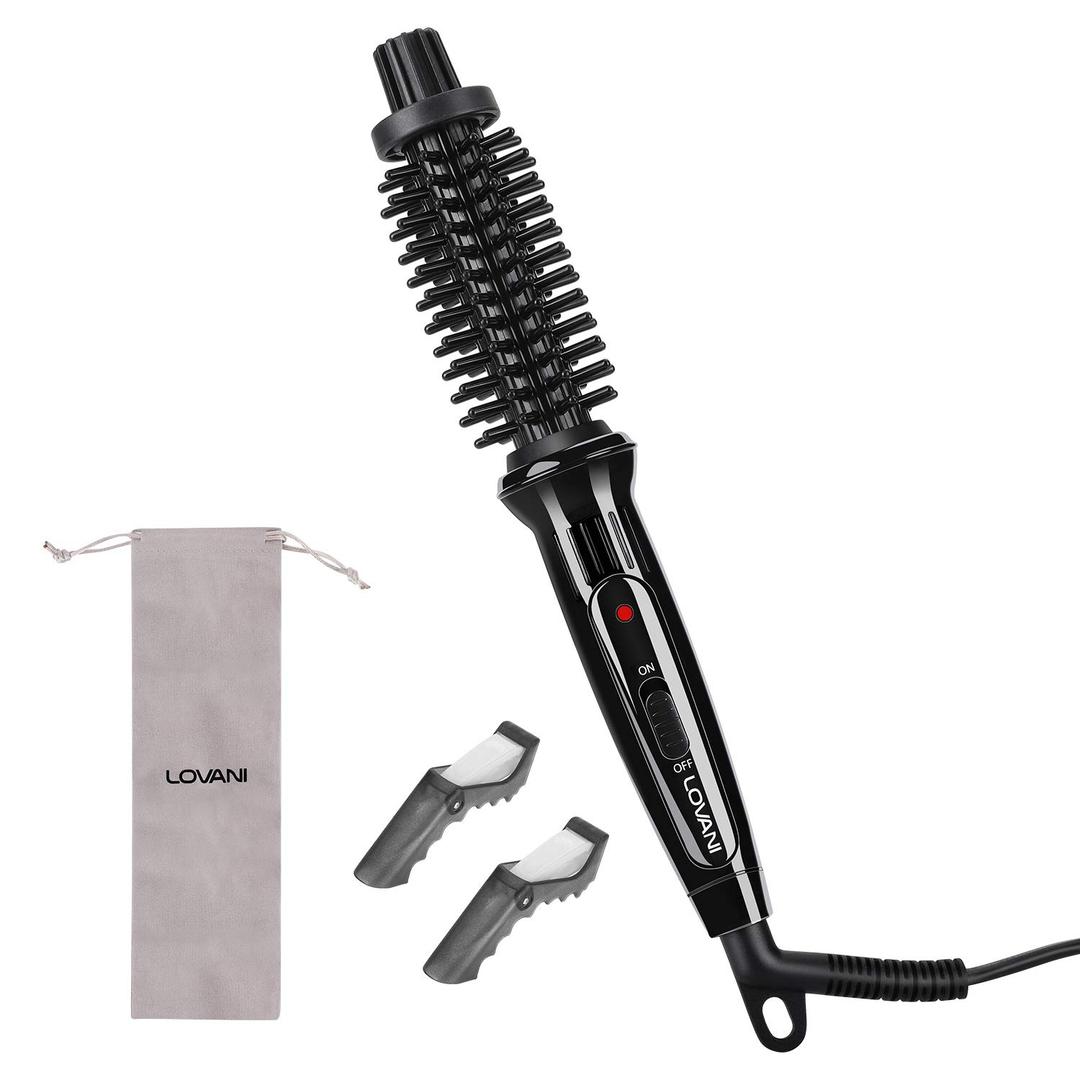 LOVANI Mini Travel Curling Iron Brush 3/4 Inch, Small Curling Brush for Short Hair, Bangs & Fine Hair, Portable Anti-Scald Hot Curler, Dual Voltage with Travel Bag