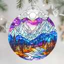 3 x Stained Glass Ornament, Christmas Ornament, Hanging Ornaments for Home Decor & Christmas Tree Ornaments  Exquisite Holiday Decor, Xmas Gifts & Holiday Present - Mountain Landscape (Night Court a)