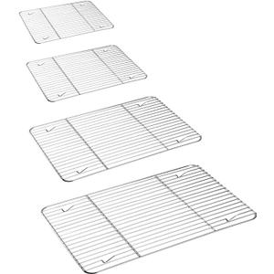 P&P CHEF Baking Cooling Rack Set for Cooking Roasting, 4-Piece Stainless Steel Wire Racks for Oven Use, Healthy & Dishwasher Safe, Rectangle, 8.6 + 9.7+ 11.6 + 15.3 Inch