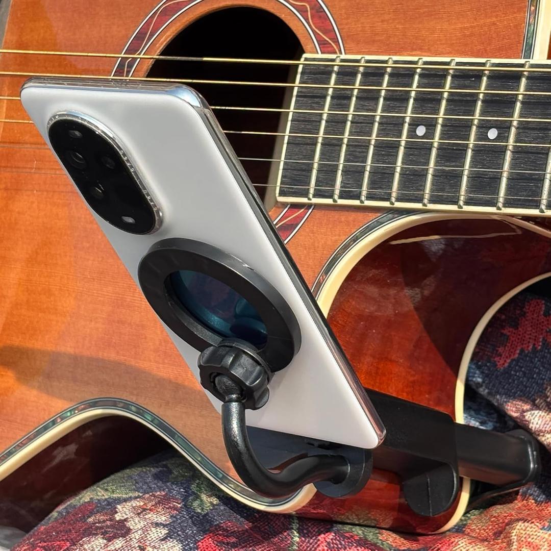 Universal Magnetic Phone Holder for Ukulele/Guitar/Bass, Adjustable Musical Instrument Mount, Black