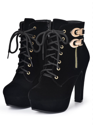 Susanny High Heel Boots for Women,Womens Platform Boot Heels Sexy Round Toe Lace UP High Heels Mid Calf Boots 47