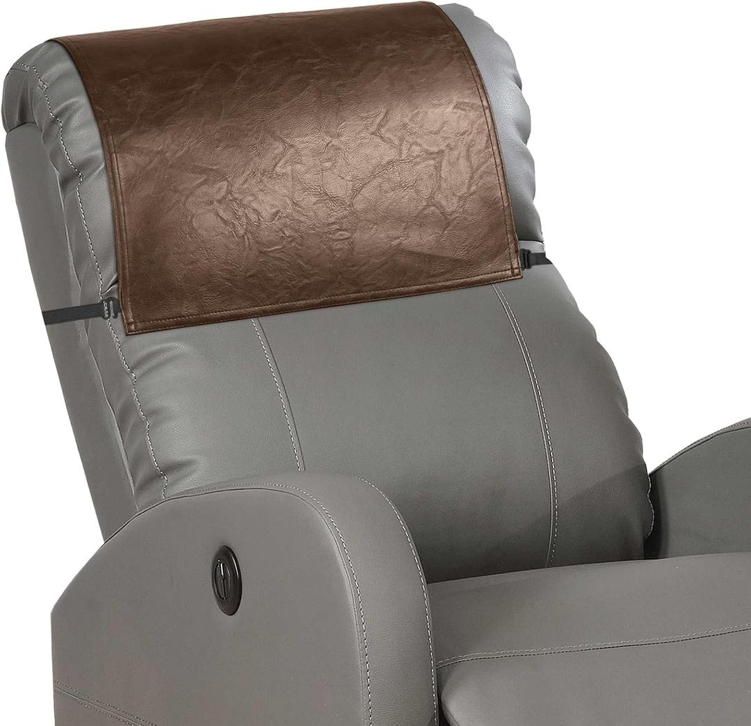 Recliner Headrest Protector,Non Slip Waterproof Headrest Cover,Leather Recliner Headrest Cover for Sofa,Furniture,Living Room,Office Chair 17x27 in(Khaki) (Elastic)