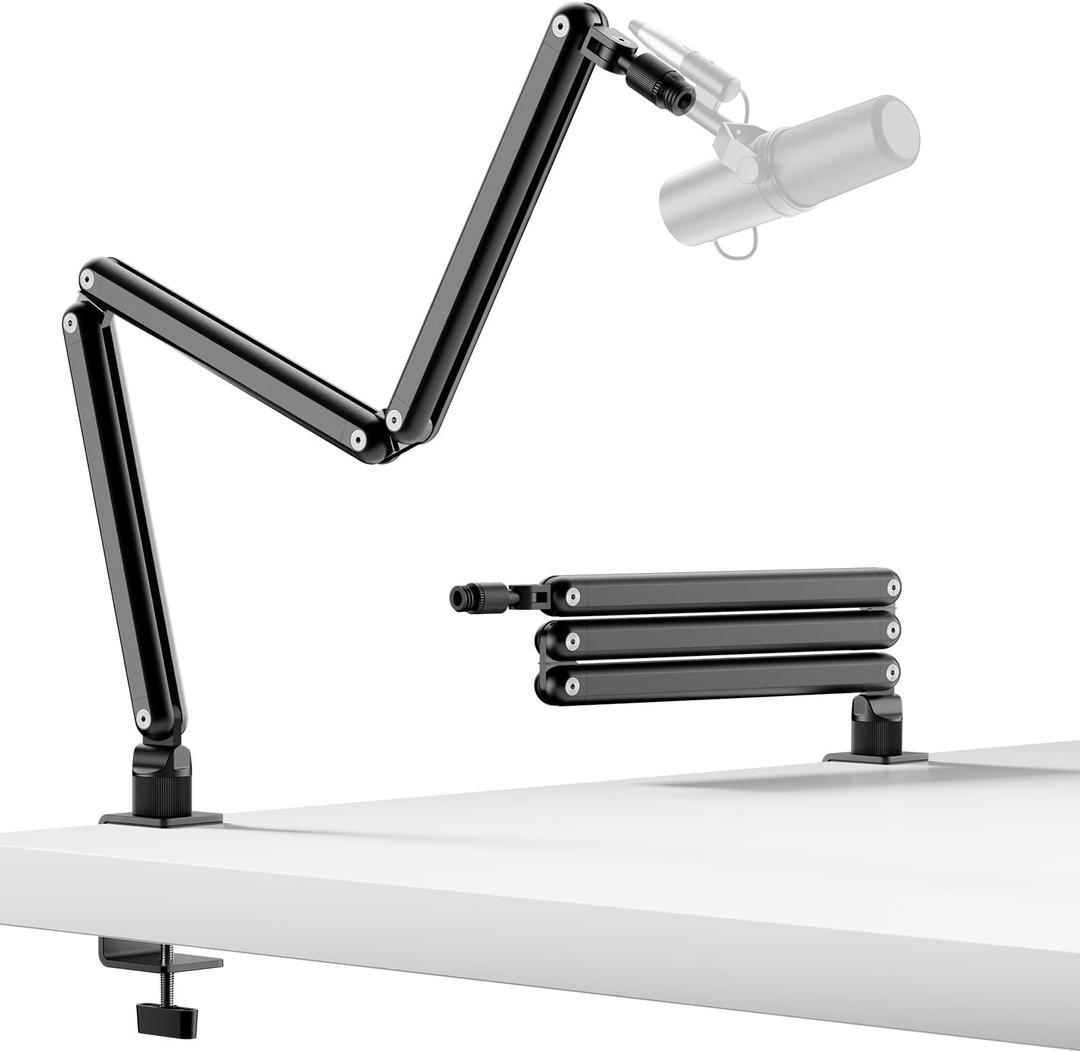 TODI Mic Arm for Lightweight Mics, Microphone Arm Rotatable, Storable Desk Mic Stand for Bear 3LB with Mount Clamp, Mic Stand Boom Arm with Cable Channel with 3/8'' 5/8'' Thread for Podcast, Gaming (Black)