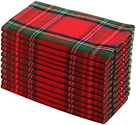 Christmas Tartan Plaid Napkins -12 Pack Cloth Napkins - Xmas Holiday Lunch Brunch Dinner Party Festive Celebration - Paperless Reusable Washable Table Napkin -17x17 Red Green