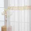L.Z.E White and Gold Sheer Curtains 72 Inches Long, Curtains for Living Room Dining Room, Light Filtering Window Drapes with Gold Foil Patterned Designs, Grommet Top 2 Panels Set