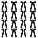 DEEKA 16 PCS Collegiate Style Ponytail Holders - Long Tail Skinny Handmade Bows for Girls, Teens, Softball, Cheerleaders, Sports - Black (5.5 x 9 Inch(Pack of 16))