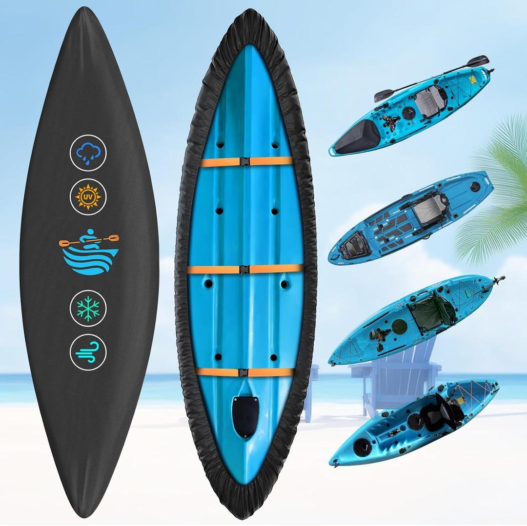 Kayak Cover 600D Canoe Cover for Outdoor Storage Heavy Duty & Waterproof, Fade-Resistant, Fits Paddle Board, SUP, Canoe, and Kayak Boat (For 15.3ft - 16.5ft kayak)