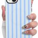 SOKAD Magnetic Vertical Stripes Phone Case for iPhone 15, Cute Light Blue Striped Line Pattern Compatible with Magsafe Matte Protective Case Cover with Screen Protector for Girls Women