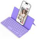 CACOE Wireless Keyboard with Stand, Mini Keyboard for Cell Phone, Ultra-Slim Portable, Foldable, Dual-Channel QWERTY with Stand Holder for Smartphone and More iOS Android Windows, Purple