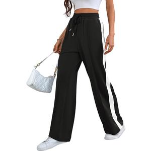 Wide Leg Sweatpants Women High Waisted Baggy Sweat Pants Active Striped Track Pants with Pockets Size L