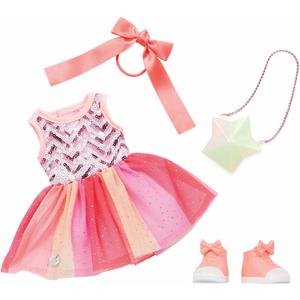 Glitter Girls – 14-Inch Doll Clothes – Sequined Party Dress – Pink High – Tops & Star Purse – Elastic Hair Bow – 3+ Years– Starlight Delight