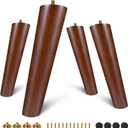 FoDau770 Brown Rubber Wood Furniture Legs 10 Inches, Slant Tapered Wood Feet Mid Century Sofa Legs Set of 4, 5/16" UNC Furniture Feet Replacement Parts for Cabinet Couch Dresser Chair Ottoman Table