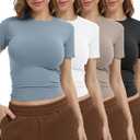 Dalavch 4 Pack Women's Workout Shirts Compression Short Sleeve Crew Neck Running Yoga Gym Athletic Fitted Crop T-Shirts Top M