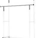 Double Clothing Rack, 55.51 Inch Garment Rack with Wheels and Bottom Shelf, 130LB Capacity Heavy Duty Rolling Clothes Racks for Hanging Clothes, Coats, Shirts, Sweaters, Skirts, White